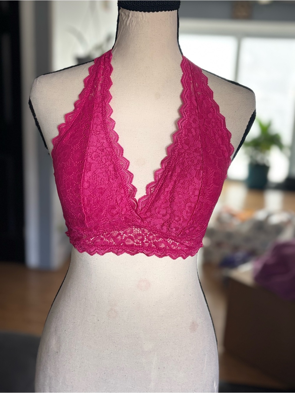 NWOT Pink Lace Halter Bralette